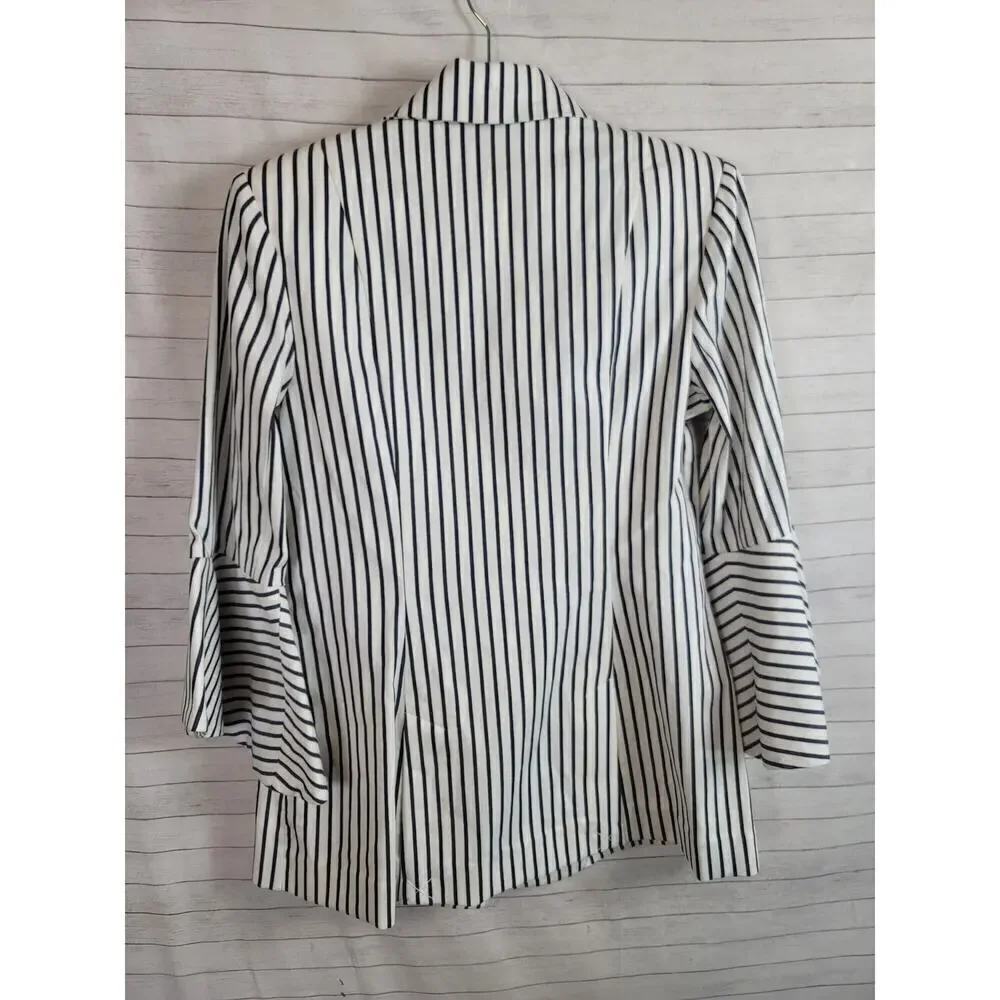 CAbi Ticking Stripe Bell-sleeve Blazer in Black/White, sz 4